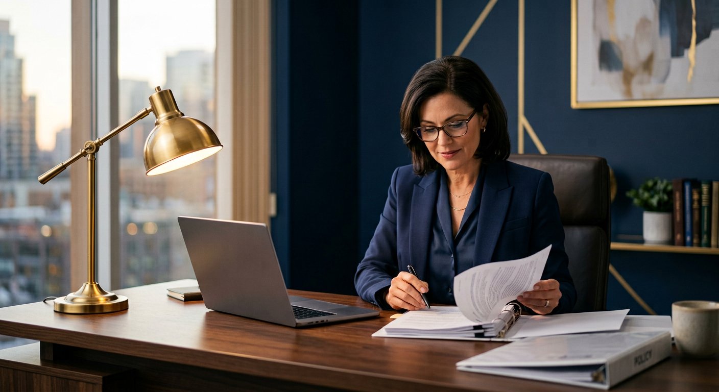 A consultant reviewing coverage options at a desk